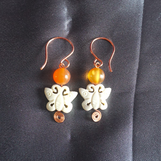 Elk Bone and Carnelian on Copper Earrings